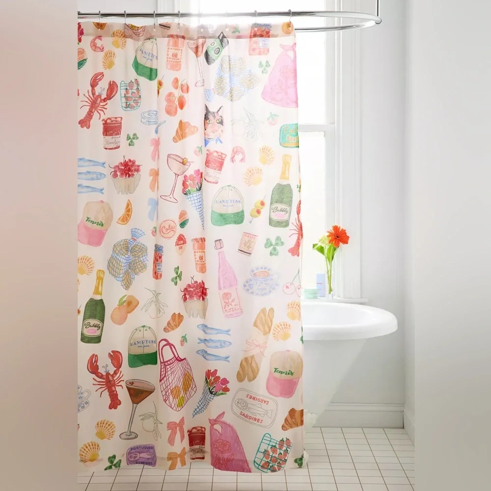 URBAN OUTFITTERS SEASIDE WEEKEND SHOWER CURTAIN, RESORT INSPIRED 72”X 72”